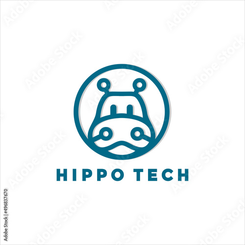 Modern hippo technology logo illustration design