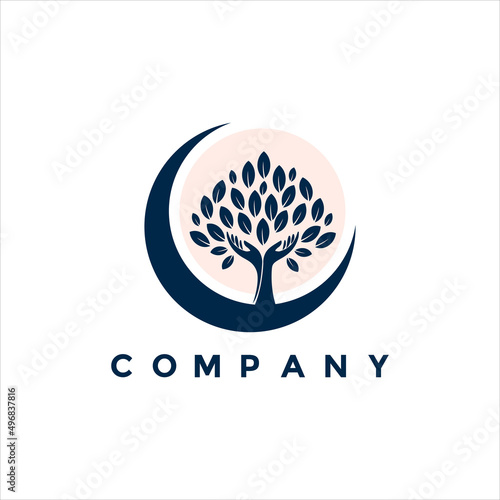 Nature hands moon logo illustration design