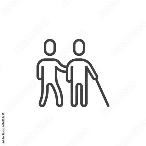 Volunteer and elderly man line icon