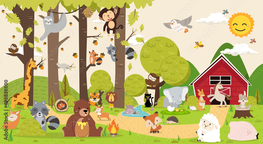 Obraz premium Cute Woodland forest animals collection