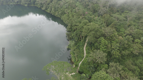 Aerial view of Ranamese lake and the trekking trails in the forest photo