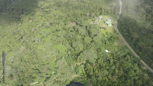 Aerial view of  forest, roads and buildings in Ranamese, Flores, Indonesia photo