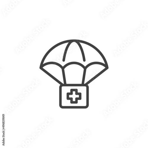Parachute with first aid kit line icon