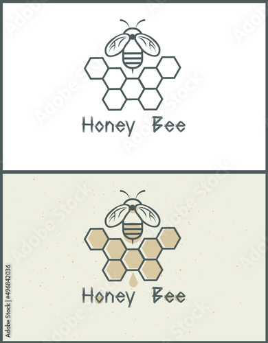 Honey bee for logo with honey bee and honeycomb silhouette vector illustration. Design element for beekeeping