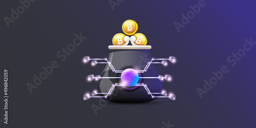 Cryptocurrency wallet concept illustration with wallet and crypto coins isolated on grey background. Crypto wallet landing page and poster design template. Crypto wallet for bitcoin, solana, ethereum