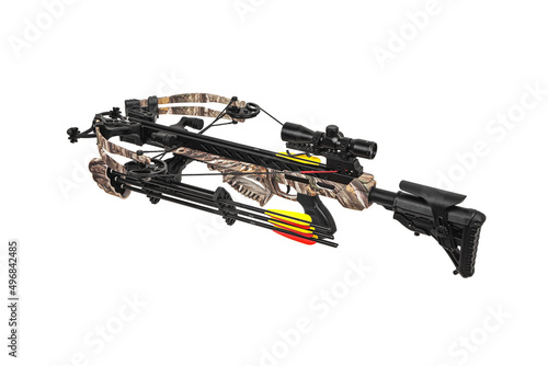 Modern crossbow isolate on a white back. Quiet weapon for hunting and sports. © solidmaks