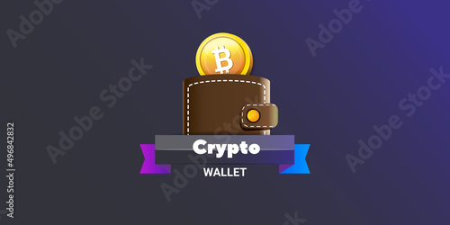 Cryptocurrency wallet concept illustration with wallet and crypto coins isolated on grey background. Crypto wallet landing page and poster design template. Crypto wallet for bitcoin, solana, ethereum