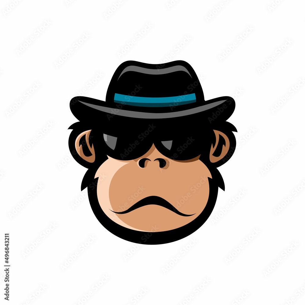 cute detective monkey logo vector