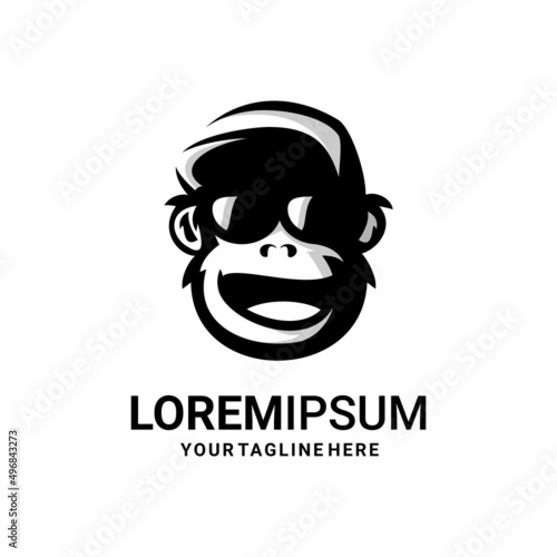 Sticker vector illustration of monkey logo wearing hat with sunglasses