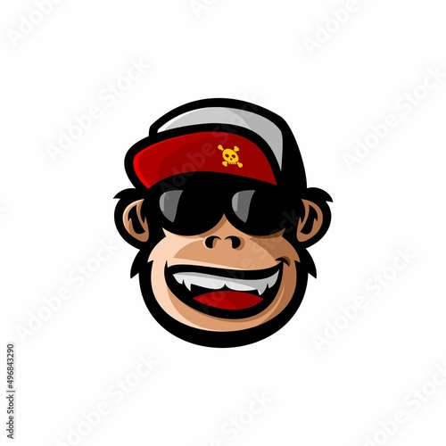 vector illustration of monkey logo wearing hat with sunglasses