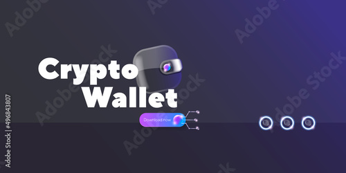 Cryptocurrency wallet concept illustration with wallet and crypto coins isolated on grey background. Crypto wallet landing page and poster design template. Crypto wallet for bitcoin, solana, ethereum