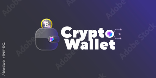 Cryptocurrency wallet concept illustration with wallet and crypto coins isolated on grey background. Crypto wallet landing page and poster design template. Crypto wallet for bitcoin, solana, ethereum