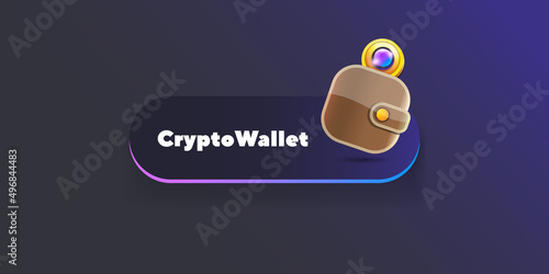 Cryptocurrency wallet concept illustration with wallet and crypto coins isolated on grey background. Crypto wallet landing page and poster design template. Crypto wallet for bitcoin, solana, ethereum