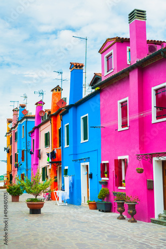 Colorful architecture in Burano island, Venice, Italy. Famous travel destination.