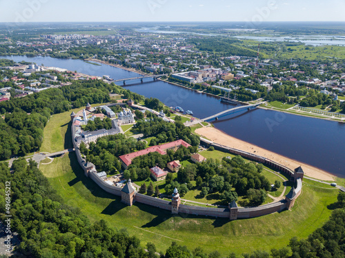 Aerial view of Velikiy Novgorod Kremlin in Russia