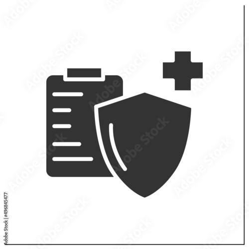 Medical insurance glyph icon. Non-paid treatment. Health protection. Medical services. Healthcare and health information management concept.Filled flat sign. Isolated silhouette vector illustration