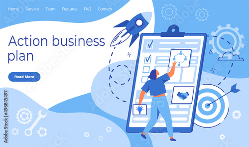 Clipboard with information report, with data. Website for working with action business plan vector illustration. Businesswoman checks document on clipboard. Woman works with papers and data checklist
