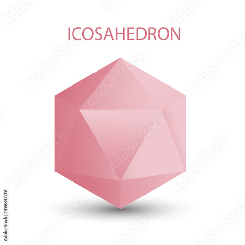 illustration of a pink icosahedron on a white background with a gradient for game, icon, packagingdesign, logo, mobile, ui, web. Platonic solid. Minimalist style.