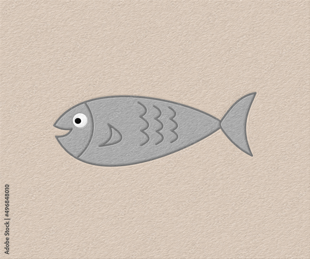 Fototapeta premium A cute gray fish swimming in its environment with gray texture - illustration