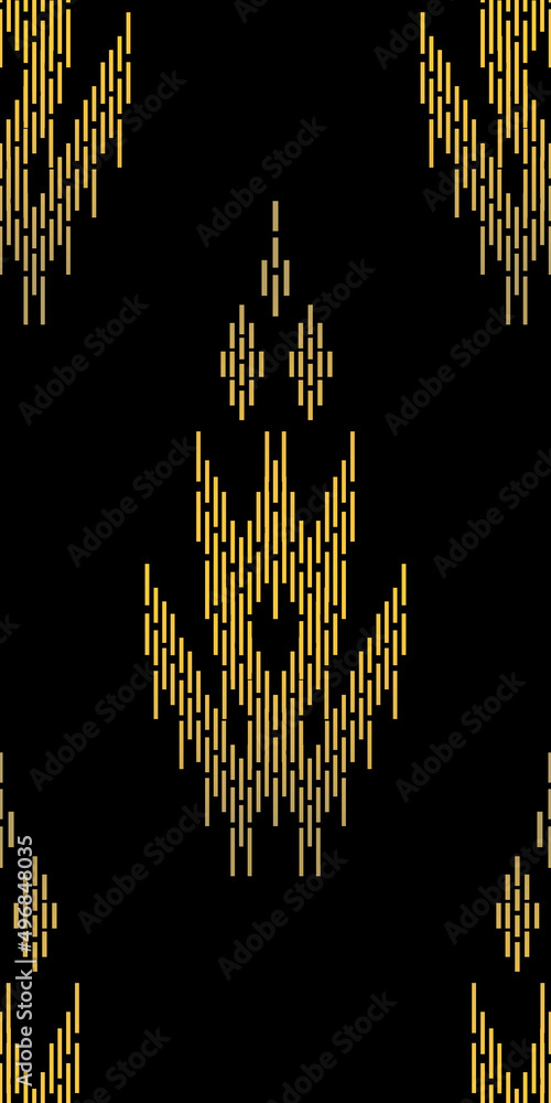 Beautiful Indian Motif Ethnic art. Seamless pattern in Moroccan, folk embroidery, Indian, Peruvian style. black and gold geometric art ornament print. design for carpet, fabric.