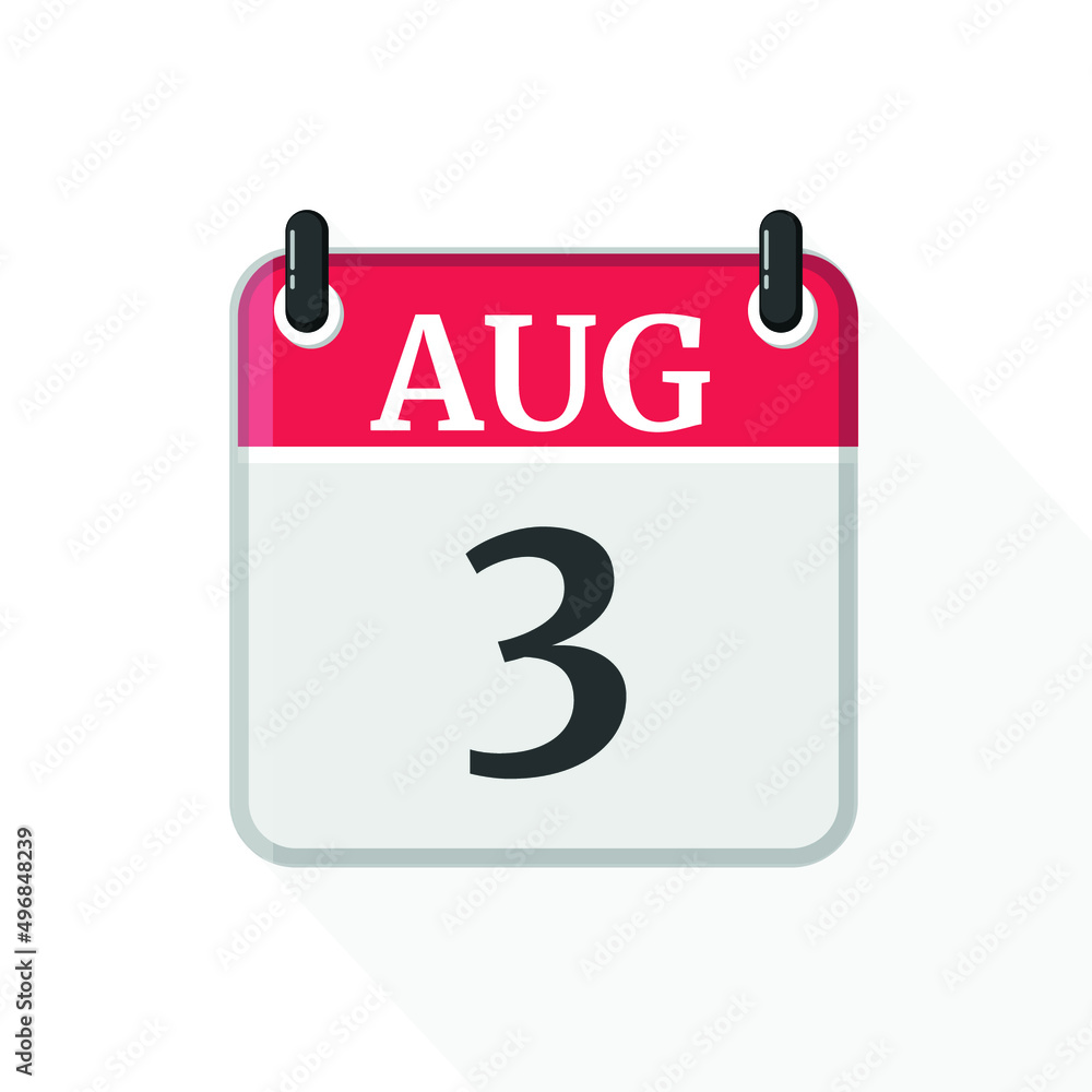 August 3 Calendar Icon. Calendar Icon with white background. Flat style. Date, day and month. August 3 Calendar Icon. Calendar Icon with white background. Flat style. Date, day and month.