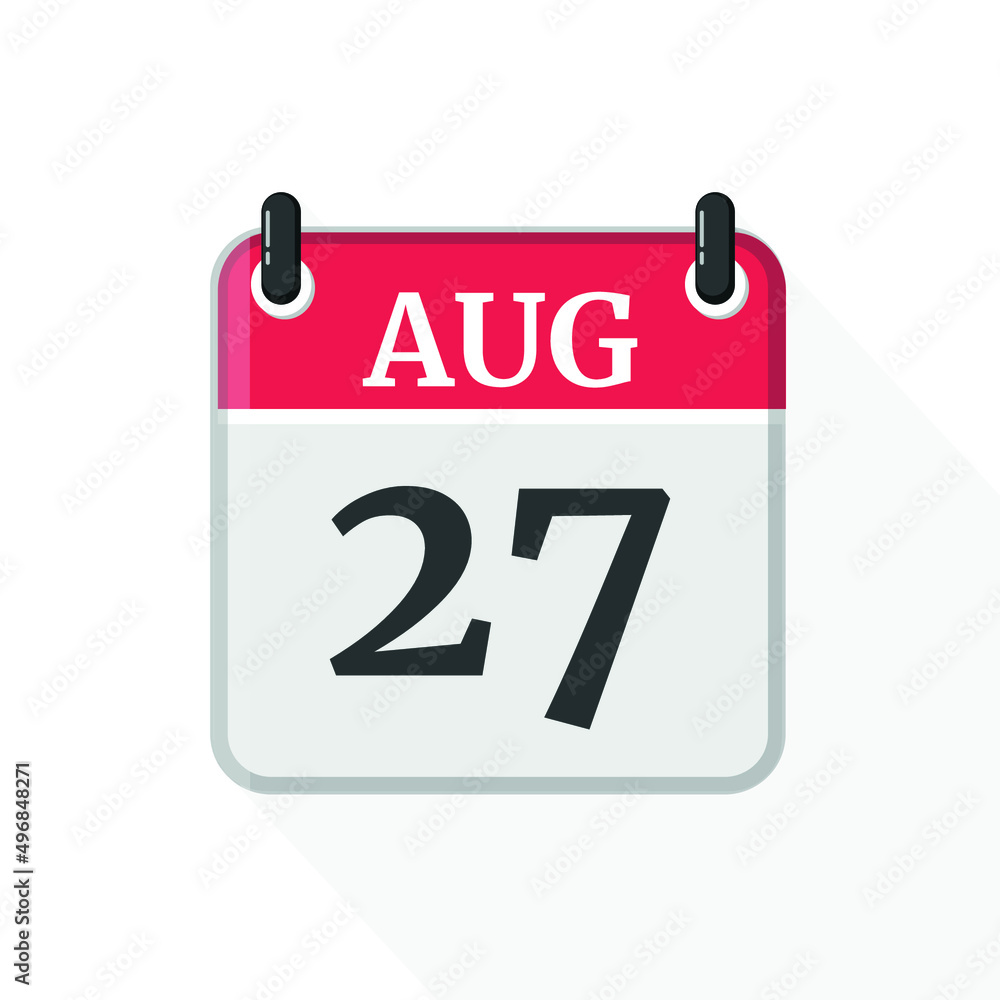 August 27 Calendar Icon. Calendar Icon with white background. Flat style. Date, day and month. August 27 Calendar Icon. Calendar Icon with white background. Flat style. Date, day and month.