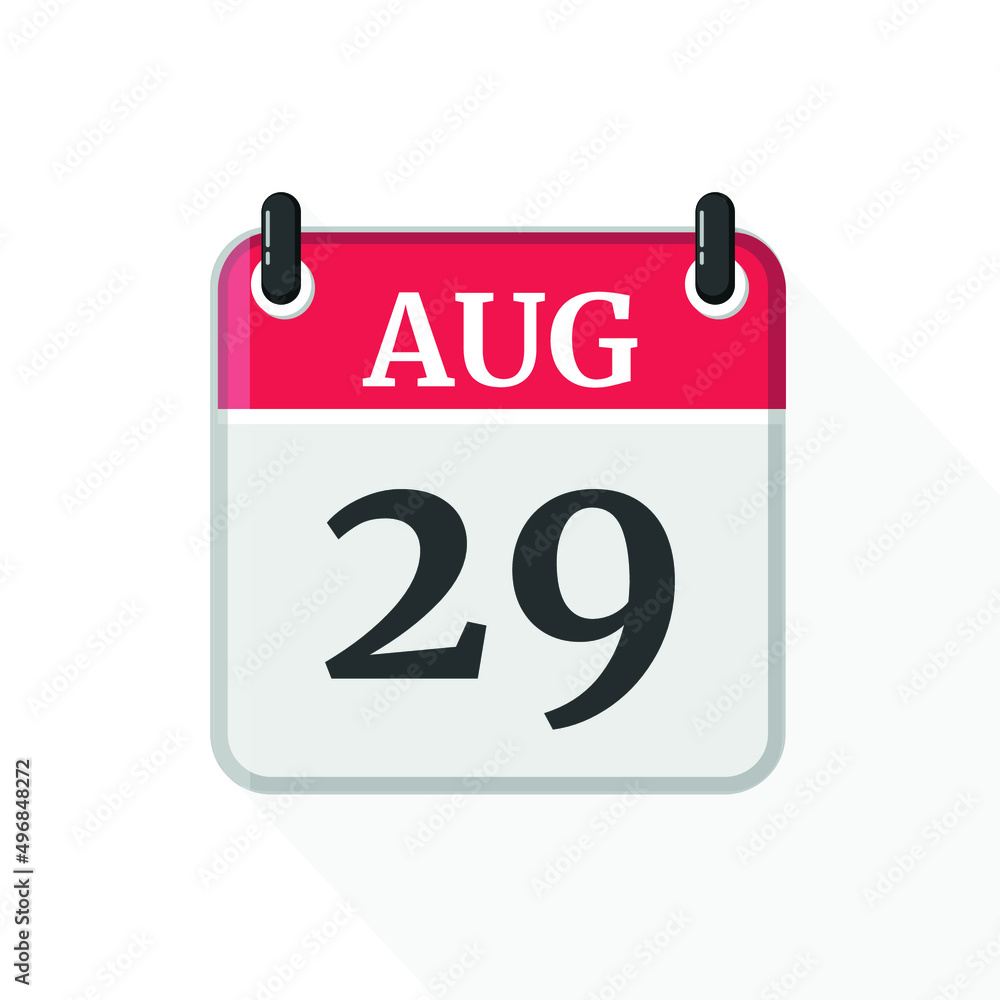 August 29 Calendar Icon. Calendar Icon with white background. Flat style. Date, day and month. August 29 Calendar Icon. Calendar Icon with white background. Flat style. Date, day and month.
