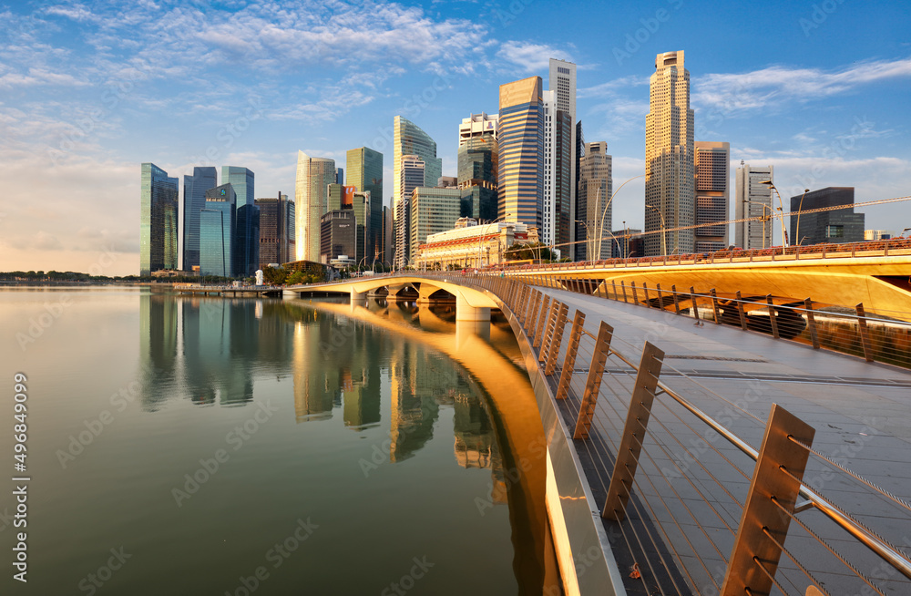 Naklejka premium Singapore downtown at the sunrise