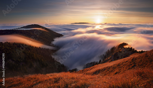 Fototapeta Naklejka Na Ścianę i Meble -  Dramatic Mountain landscape in Slovakia at sunrise