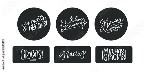 Gracias pegatinas. Frases tipografía gráfico. Designios decorativos para envoltura.