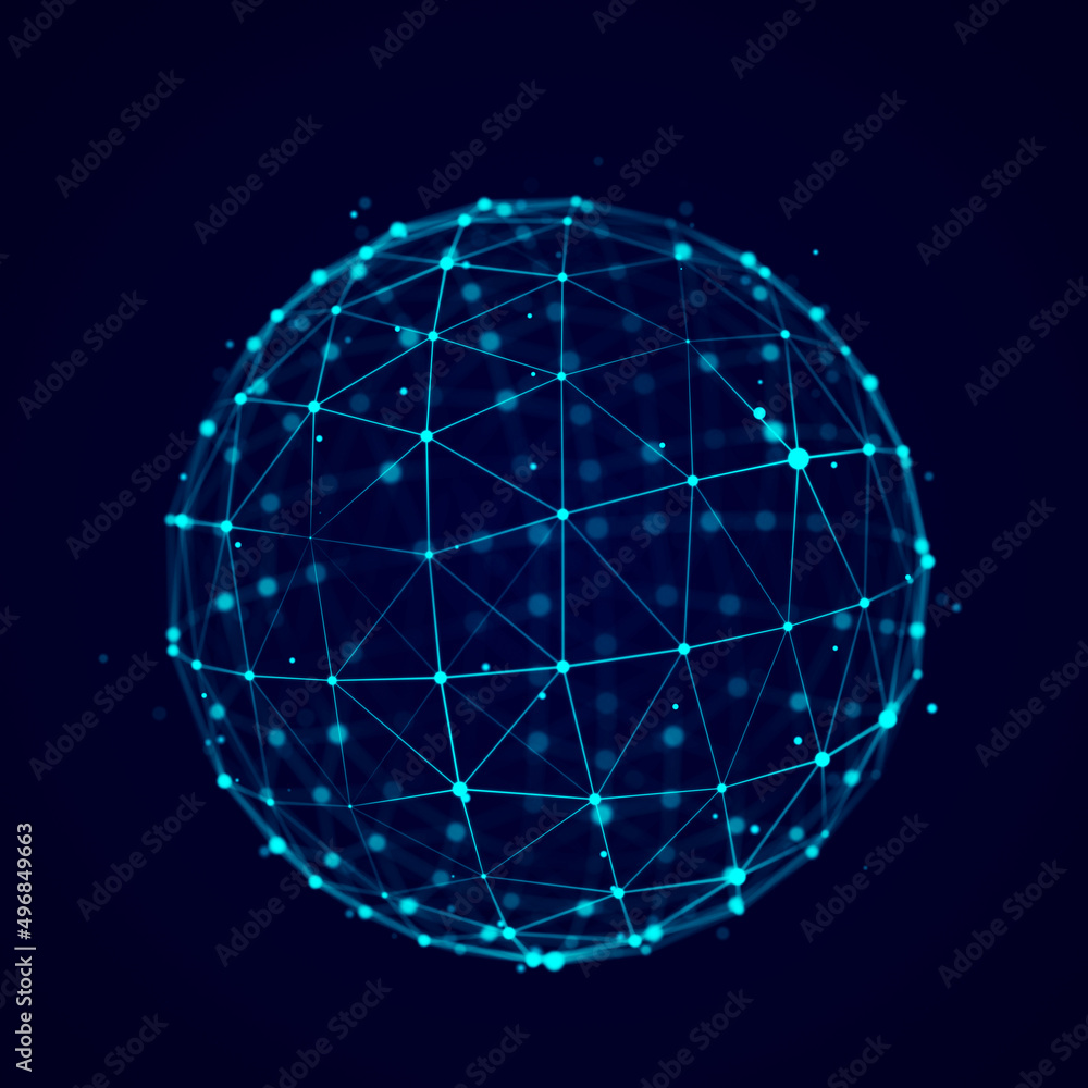 Sphere made up of points and lines. Network connection structure. Big data visualization. 3D rendering. Sphere made up of points and lines. Network connection structure. Big data visualization. 3D rendering.