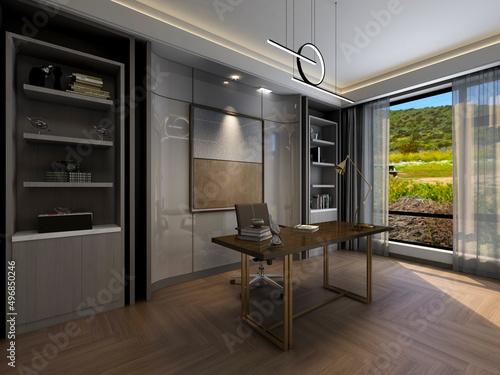 3D rendering  spacious modern residential study design