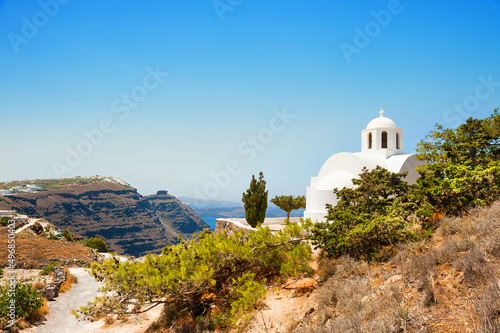 White church on Santorini island, Greece. Summer landscape