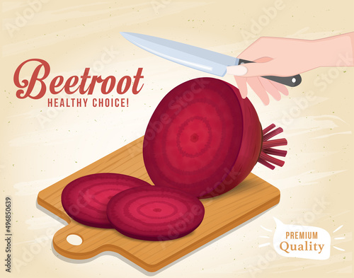 Half piece of beetroot vegetable vector illustration with round slices of beetroot