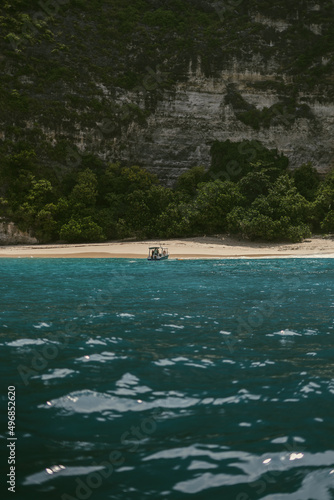 Boat trip on tropical islands. Incredible view of the beach and rocks. Bali, Nusa Penida, Nusa Lembongan