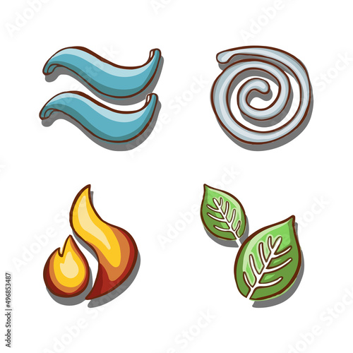 Set of symbols of the elements, air, water, earth, fire. hand drawn texture