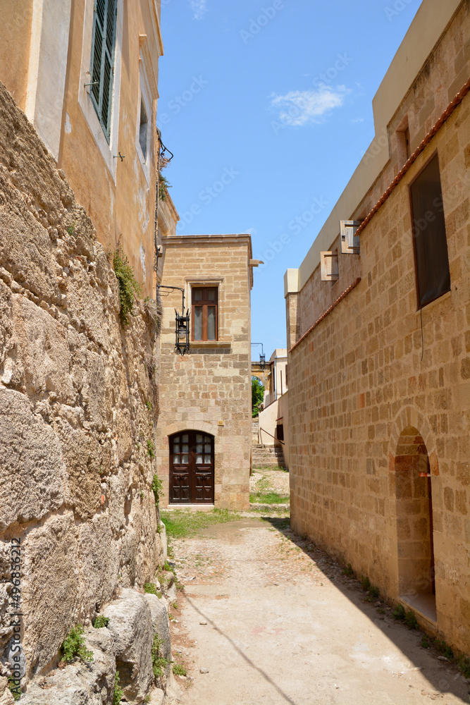 greek ancient houses with arched windows and doors, rhodes island