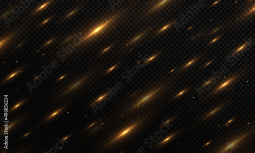 Shiny golden background. Vector gold glitter particles background effect for luxury greeting rich card. Star dust sparks in explosion on black background.