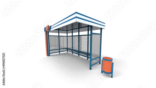 Bus stop render on a white background. 3D rendering