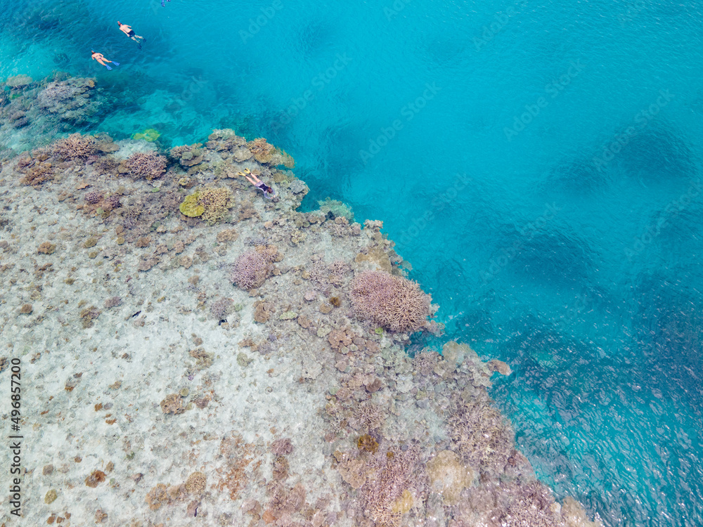 Fototapeta premium Beautiful drone aerial view of Mayotte lagoon, coral reef and island
