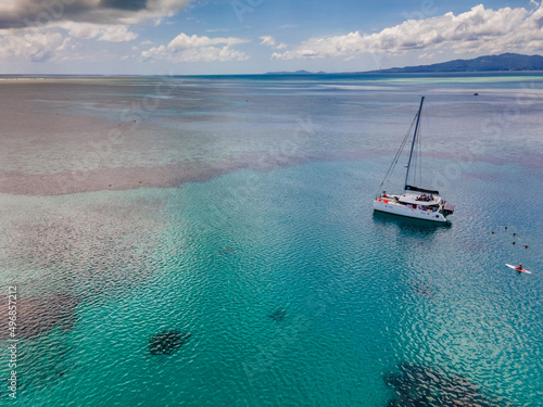 Catamaran boat in Mayotte blue lagoon