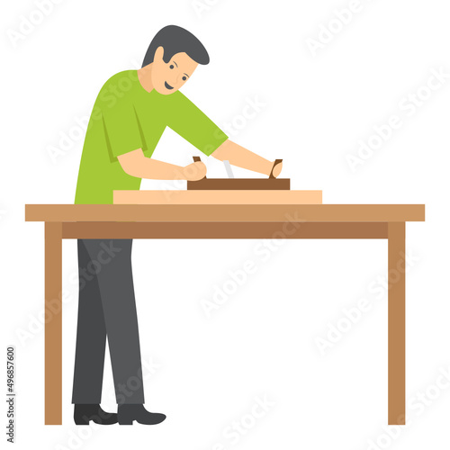 woodworker making furniture Concept, carpenter with plane tool vector color icon design, Crafting occupations symbol, hobby and art works Sign, Creative People stock illustration