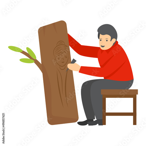 woodcarver Concept, wood sculpture art vector color icon design, Crafting occupations symbol, hobby and art works Sign, Creative People stock illustration