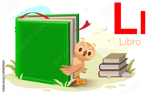 ABC spanish alphabet letter l libro translation book. Owl read book
