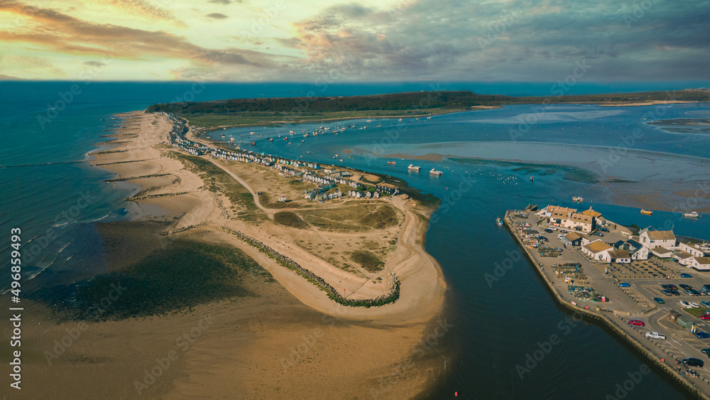 Obraz premium Aerial view of Mudeford Quay in Christchurch, UK
