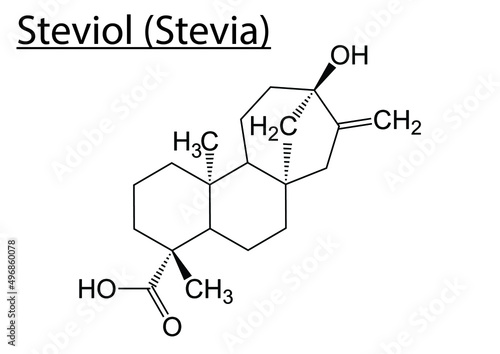Vector of the chemical molecule structure of Steviol (Sweetener - Stevia) on a white background
