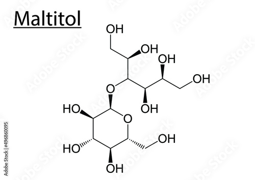 Vector of the chemical molecule structure of Maltitol (Sweetener) on a white background