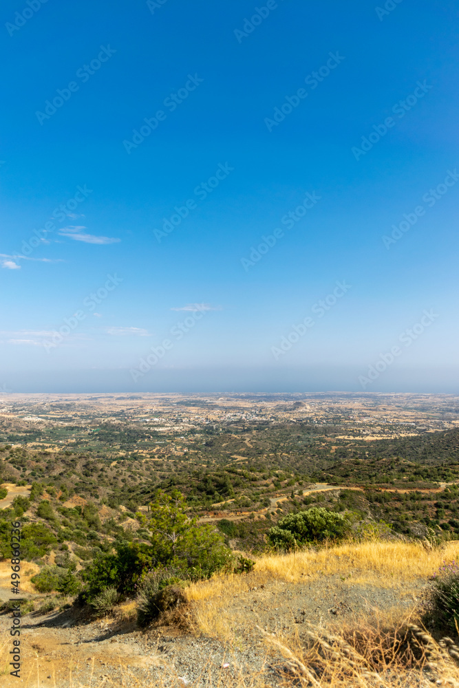 Fototapeta premium Beautiful view of the open spaces of the mountains of Cyprus with green trees