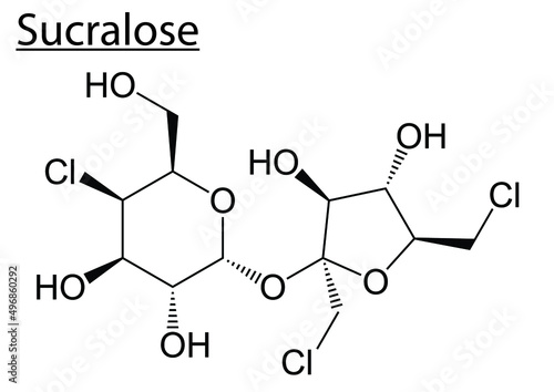 Vector of the chemical molecule structure of Sucralose (Sweetener) on a white background photo