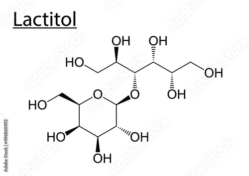 Vector of the chemical molecule structure of Lactitol (Sweetener) on a white background